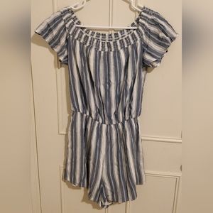 Hollister Blue and White Striped Romper